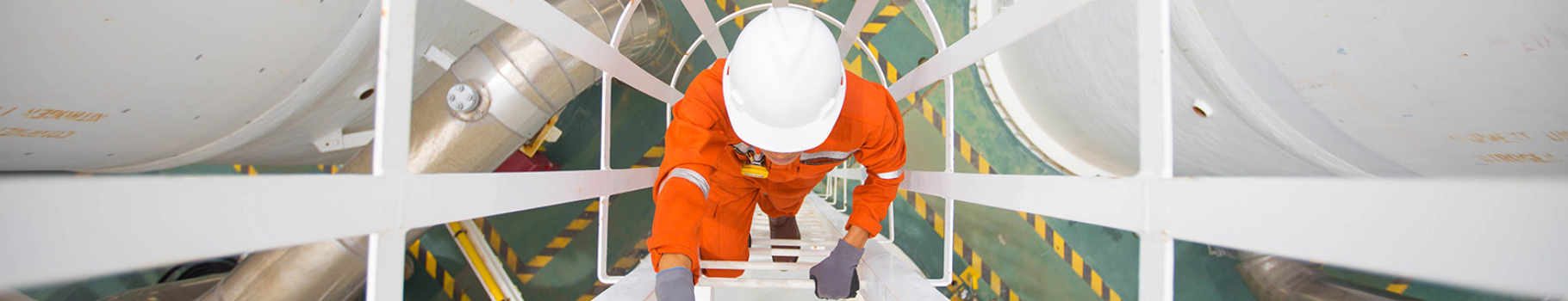 Working man climbing ladder